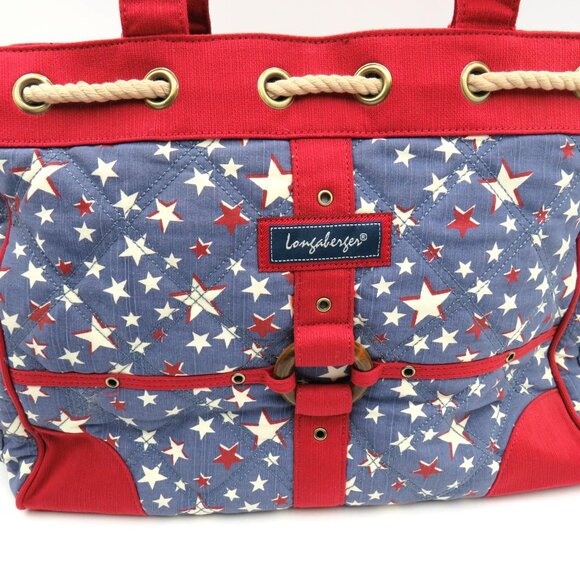 Longaberger Tote Bag Large Americana Rope Handles Quilted Red Blue Patriotic - Picture 8 of 14